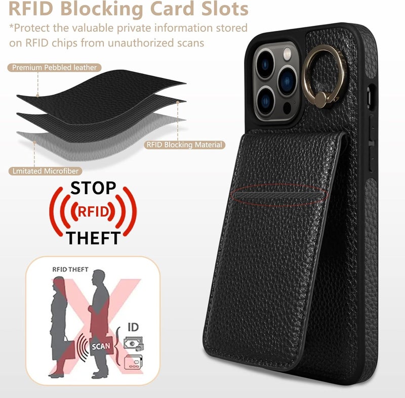 Keallce Case for iPhone 13 Pro Max 6.7'', Detachable Crossbody Case Wallet with RFID Blocking Card Slots, 360ｰRing Stand, Folio Leather Protective Cover Shoulder Strap Lady for iPhone 13 Pro Max,Black - Image 4